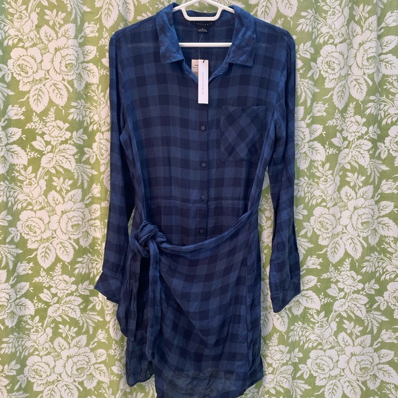 Sanctuary Blue Checked Wrap Dress - Picture 1 of 9